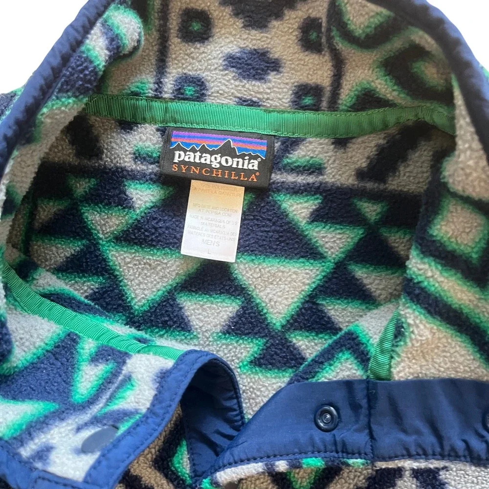 Patagonia Synchilla Snap-T Fleece Pullover Mens Lg Montana Siete Aztec Blue Grey